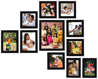 Amazon Brand - Solimo Collage Photo Frames, Set of 11 (2pcs - 4x6 inch, 2pcs - 5x7 inch, 1pcs - 8x10 inch, 6pcs - 5x5 inch), Black