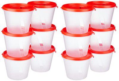 Amazon Brand - Solimo Nestable & Stackable Polypropylene Container Set, Round, 1000 ml, Set of 12, Red