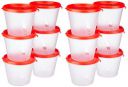 Amazon Brand - Solimo Nestable & Stackable Polypropylene Container Set, Round, 1000 ml, Set of 12, Red...