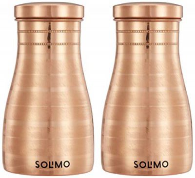 Solimo Copper Water Pot | Bedside Carafe with Glass Lining | 950 ml (Set of 2)