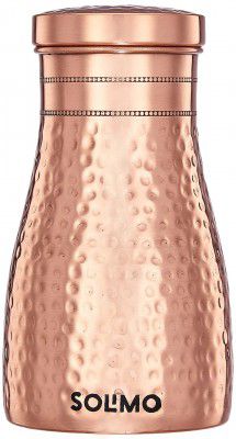 Solimo Copper Water Pot | Bedside Pot with Glass | Hammered Finish |950 ml