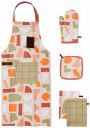 Amazon Brand - Solimo 100% Cotton 5 Piece Kitchen Apron, Oven Glove, Pot Holder and Towel Set, Pastel (Multicolour)...