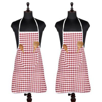 Solimo Cotton Apron with Front Pocket | Bib Apron for Chef/Housewife | (Pack of 2)