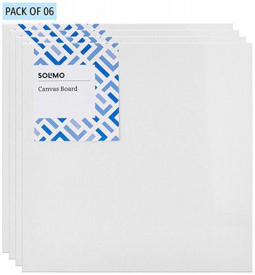 Amazon Brand - Solimo Medium Grain Cotton Canvas Board, 12 x 12 inch, Set of 6