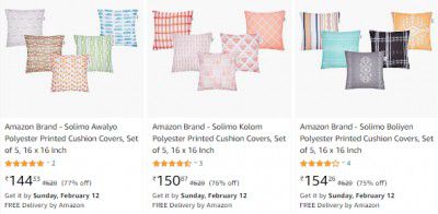 Amazon Brand - Solimo Cushion Covers, ( Set of 5 ) Starts ₹132