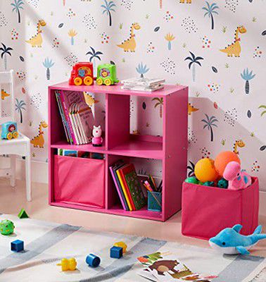 Solimo Cyme Engineered Wood Kids Storage Shelf (4 Shelves, Matte Finish, Pink)