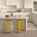 Solimo Demmitt Iron 1 Seater Stool with a Wooden Top (Yellow Finish)...