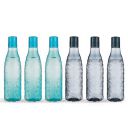 Amazon Brand - Solimo Diamond Water Bottles, Spill-Proof, 3.2 Cm Neck, Firm Grip (Set of 6, 1 L Each, 3 Smoke and 3 Sea Green)...