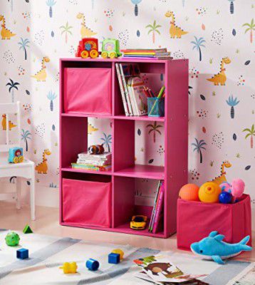 Amazon Brand - Solimo Eos Engineered Wood Kids Storage Shelf (6 Shelfs, Matte Finish, Pink)