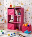 Amazon Brand - Solimo Eos Engineered Wood Kids Storage Shelf (6 Shelfs, Matte Finish, Pink)...