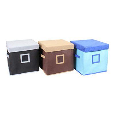 Amazon Brand - Solimo Fabric Storage Box with Lid, Large, Set of 3