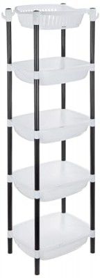Amazon Brand - Solimo Five-Tier Multipurpose Plastic Rack for Kitchen, Living Room, Bathroom (XL, Black and White)