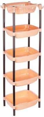 Amazon Brand - Solimo Five-Tier Multipurpose Plastic Rack (XL, Beige and Brown)
