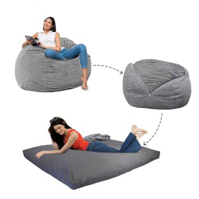 Amazon Brand - Solimo Foam Bean Bag Sac | Converts from Bean Bag to Double Bed | Capacity up to 120 KG, 6.5 Ft Height | Plush Velvet Fabric
