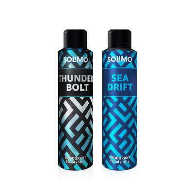 Amazon Brand - Solimo Gas Deodorant - Pack of 2 (ThunderBolt, Sea Drift)