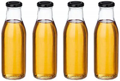 Amazon Brand - Solimo Glass Bottle with Airtight Cap (Transparent, 500 ml) - Set of 4