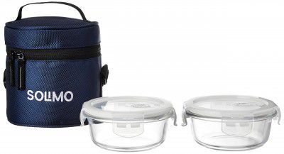 Solimo Glass Lunch Box Set (2 Pieces, 400ml)