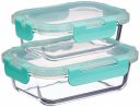 Solimo Glass Storage Containers with Break-Free, Detachable Locks, Airtight, Leakproof, Microwave-Safe, Oven-Safe, Freezer-Safe, Set of 2, Rectangle (370 + 600 ml) | Transparent...