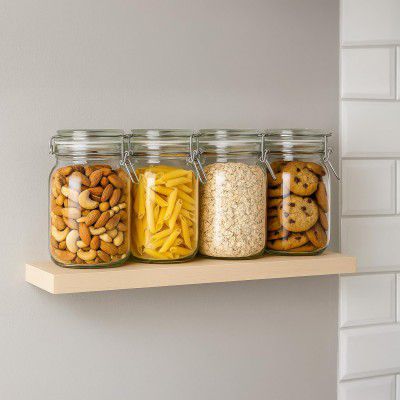 Solimo Glass Transparent Storage Jar for Pickles, Set of 4 | 1600 ml