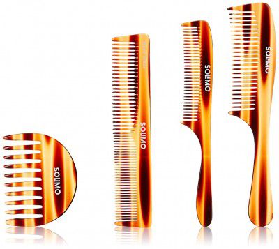 Solimo Handmade Brown Set of 4 Combs 1 Long-Handle, 1 Extra-Wide U-Shaped, 1 All-Purpose, 1 Curved-Handle Comb
