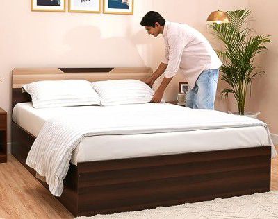 Amazon Brand - Solimo Hypnoz Engineered Wood Queen Bed with storage (Chequered dark finish)