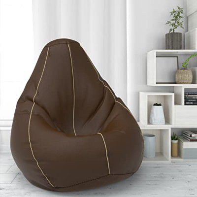 Amazon Brand - Solimo Jumbo Bean Bag Cover - Without Beans- Cover Only (Brown Cream)(Faux Leather)