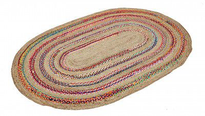 Amazon Brand - Solimo Jute Braided Carpet for Living and Bedroom, Oval, Multicolour, 4 x 6 ft