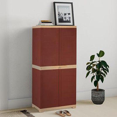 Amazon Brand - Solimo Large Plastic Shoe Rack (Red Colour) | Shoe Cabinet | Living Room
