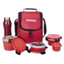 Amazon Brand - Solimo Lunch Box set with Insulated Fabric Bag | 250 + 400 + 500 + 150 ml Containers & 750ml SS Water Bottle | Red...