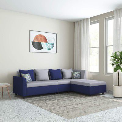 Solimo Magnolia Fabric 6 Seater LHS  L Shape Sofa (Grey & Blue)