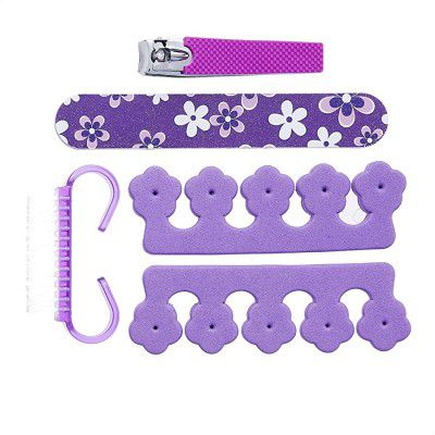 Solimo Manicure and Pedicure Kit with Nail File, Brush, Two Toe Separators and Nail Clipper - Pack of 5