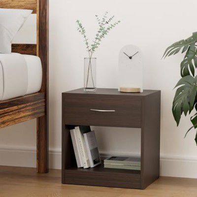Solimo Mars Engineered Wood Walnut Finish Contemporary Bedside Table with Drawer