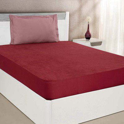 Amazon Brand - Solimo Water Resistant Anti-Bacterial Mattress Protector, Maroon, Single, 75x36 inch (190 x 91 cm)