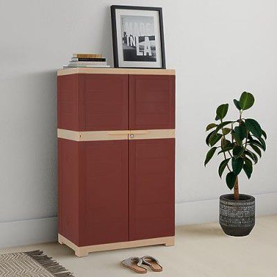 Amazon Brand - Solimo Medium Plastic Shoe Rack (Red Colour) | Shoe Cabinet | Living Room