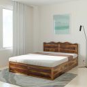 Amazon Brand - Solimo Mehraab Queen Size Solid Sheesham Wood Bed with Box Storage (Natural Finish)...