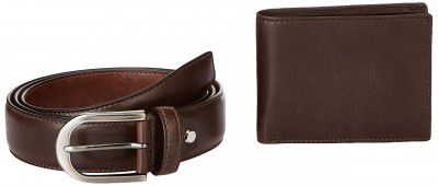 Solimo Men’s PU Leather Belt & RFID Blocking Wallet Set, Chocolate Brown