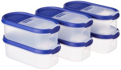 Solimo Modular Plastic Container and Dispenser, Set of 6 (525 Ml Each) - Blue