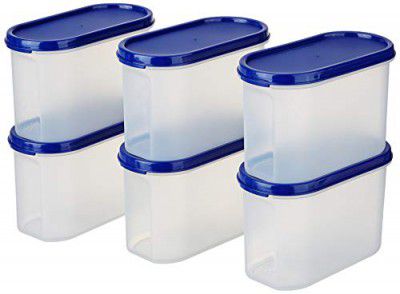 Solimo Modular Plastic Storage Container With Airtight Lid 1.2 Litres | Set of 6 (Blue)