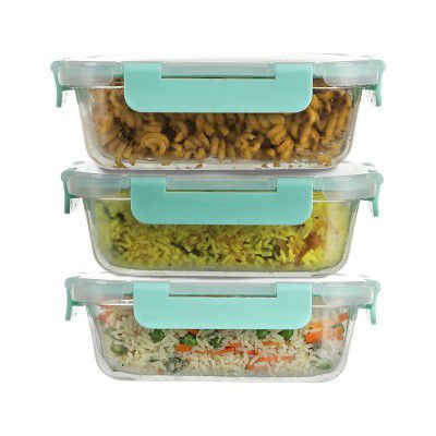 Amazon Brand  Solimo Multipurpose Glass Containers/Lunch Boxes for Office  Set of 3