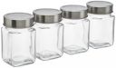 Amazon Brand - Solimo Multipurpose Glass Jars with See-Through Lids, Set of 4, Square (310 ml Each)...