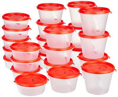 Amazon Brand - Solimo Nestable & Stackable Polypropylene Container Set, Round, Set of 24, Red