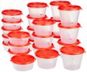 Amazon Brand - Solimo Nestable & Stackable Polypropylene Container Set, Round, Set of 24, Red...