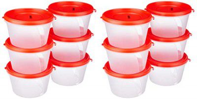 Solimo Nestable & Stackable Polypropylene Container Set, Round, 750 ml, Set of 12, Red