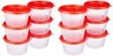 Solimo Nestable & Stackable Polypropylene Container Set, Round, 750 ml, Set of 12, Red...