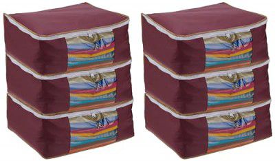 Solimo Non-woven Saree Bag | Transparent Window | Quality Stitching | Durable Zipper (Pack of 6)