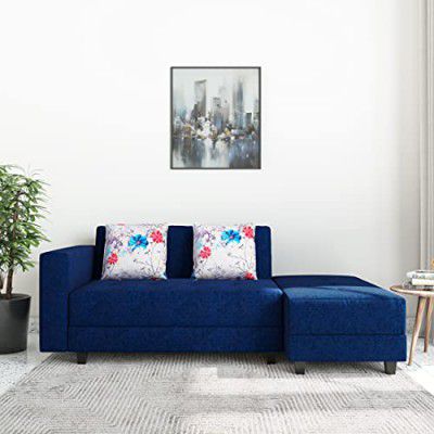 Amazon Brand - Solimo Olvera 3 Seater L Shape Sectional Sofa cum Bed (Fabric, Blue)