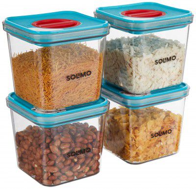 Solimo Plastic Airtight Kitchen Storage Container Set, 1100 Ml Set of 4, Blue
