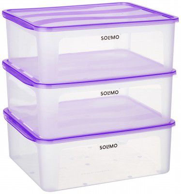 Solimo Plastic Fridge Multi Storage Container With Lid (Set Of 3, 8000Ml, Purple)