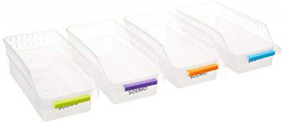 Solimo Plastic Fridge Storage Organizer Racks, Set of 4, Silver