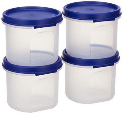 Solimo Plastic Slim Storage Container,Set of 4(285 Ml Each),Blue